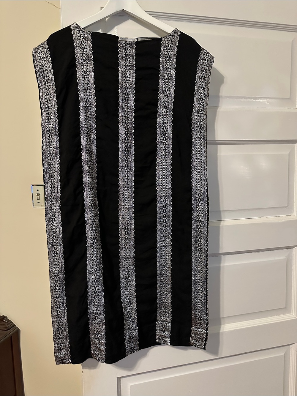 Unique Black Dress with silver embroidery Stripe
